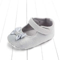 Silver mesh princess shoes bow for babies featuring a matching satin bow on the toe for elegant wear