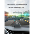 Black rectangular display car gps speed hd projector mounted on dashboard showing speed and time on windshield