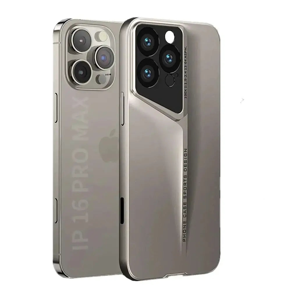 Silver metallic heat dissipation iphone mobile phone case showing back with sleek transparent design and black camera module housing