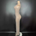 Silver metallic niche princess gathering banquet dress featuring a shimmering one-shoulder gown with dense sequins and crystals