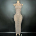 A silver metallic niche princess gathering banquet dress with intricate beading and sequins in a form-fitting gown