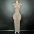 A silver metallic niche princess gathering banquet dress featuring a shimmering form-fitting gown with intricate beading and sequins