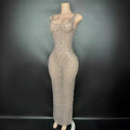 Silver metallic niche princess gathering banquet dress featuring a shimmering form-fitting gown with intricate beading and sequins