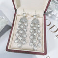 Elegant silver pearl micro inlay zircon style beaded fringe earrings with white pearls and rhinestones in velvet box