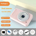 Silver portable ccd digital camera for students featuring a pink plastic hd kids camera with dual circular lenses