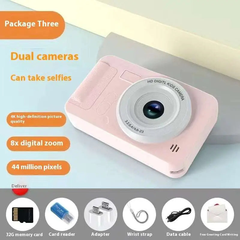 Pink plastic kids digital camera with white lens ring and rounded edges in silver portable ccd digital camera for students