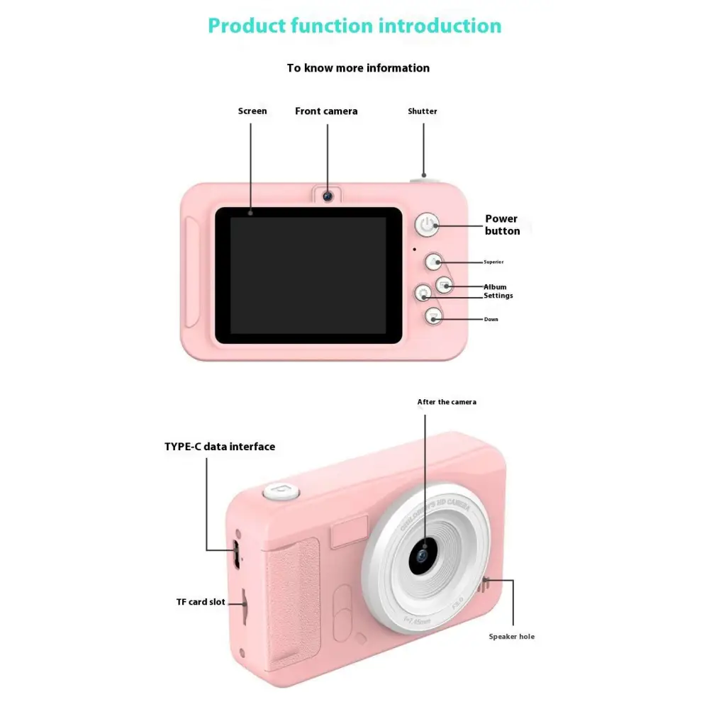 Pink children’s ccd digital camera with white lens ring and rounded edges for portable ccd digital use