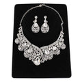 Silver statement necklace with cascading clear teardrop and round crystals in korean super alloy jewelry set
