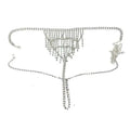 Silver rhinestone waist chain jewelry featuring cascading crystal strands and a central decorative clasp