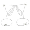 Silver rhinestone waist chain jewelry featuring a silver chain body chain with cascading strands and decorative clasp ends