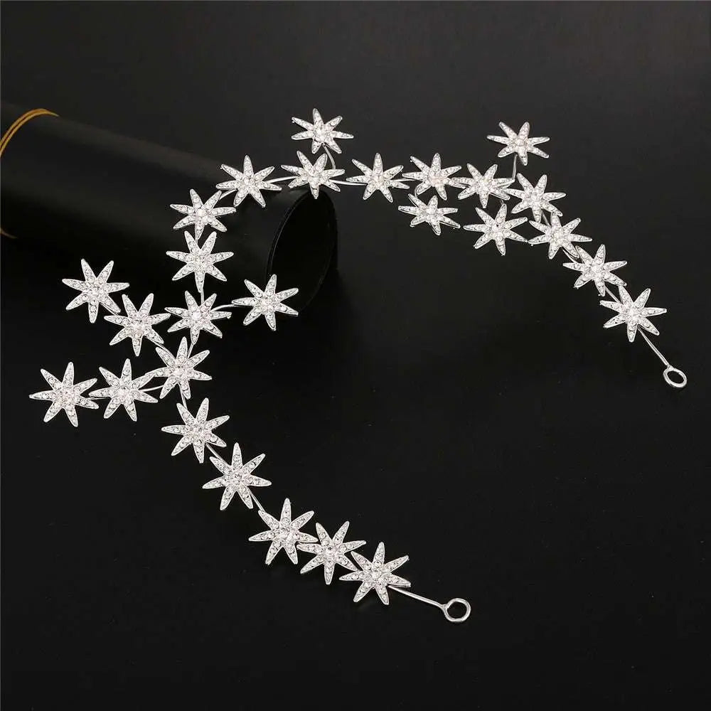 Silver star rhinestone starry hair band featuring a sparkling silver star adorned with clear crystals for elegant hair styling