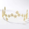 Silver star rhinestone starry hair band featuring a gold star-shaped tiara adorned with clear crystals for elegant hair styling