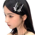 Silver star y2g hairpin featuring star-shaped clear stone-embedded silver hair clips for a hot girl y2g look