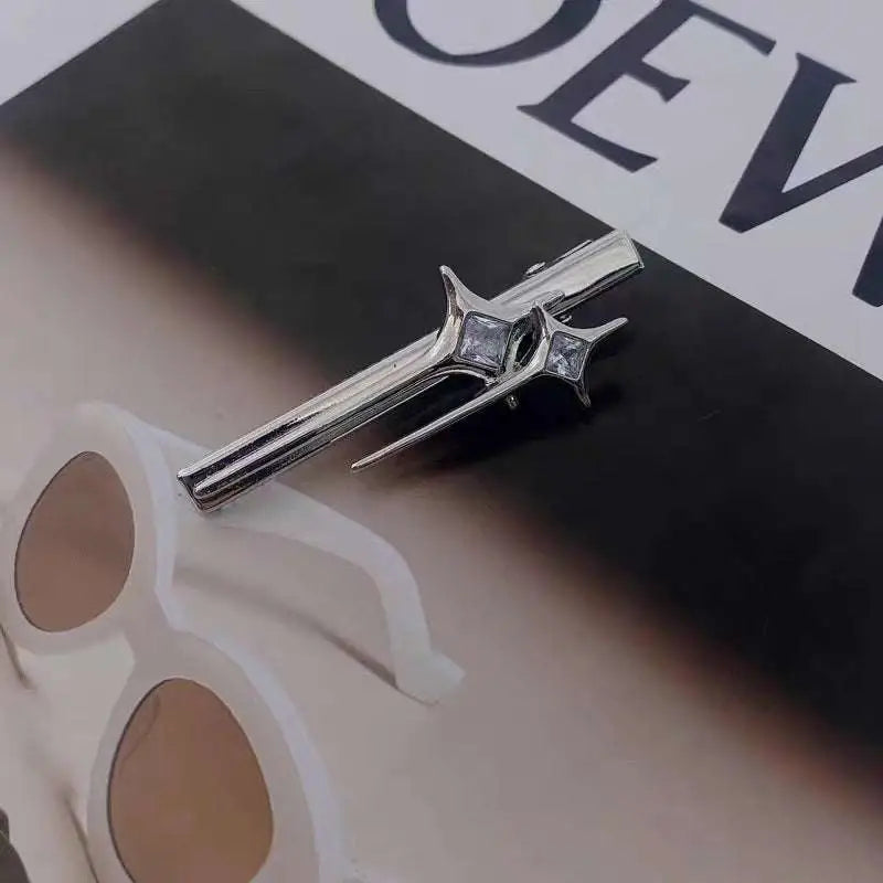 Silver star y2g hairpin with clear crystal accents for a stylish hot girl y2g look accessory