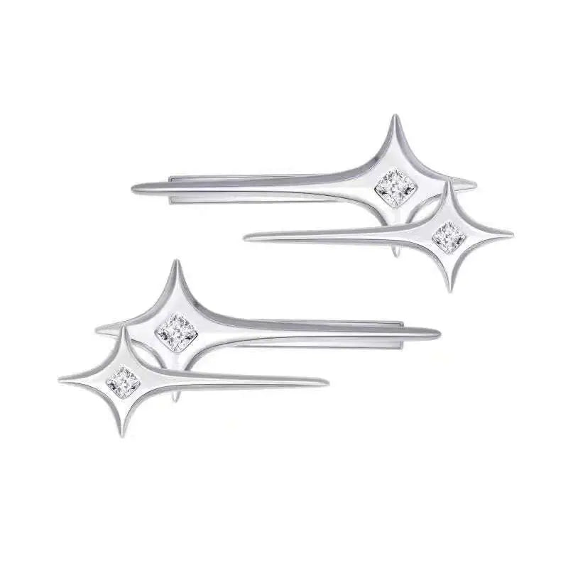 Silver star y2g hairpin featuring clear cubic zirconia stones in a sleek modern design for hot girl y2g looks