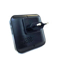 Black plastic wall-mounted baby monitor with european plug and speaker grille for wireless wifi security use