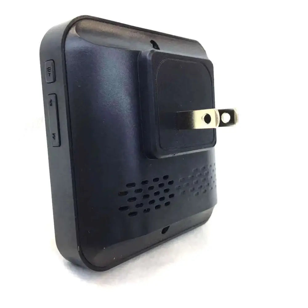 Black plastic wall-mounted doorbell smart wireless with electrical plug and speaker grille for wireless wifi security