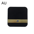 Black rectangular silver video doorbell smart wireless device with gold stripe and blue musical note symbol for wifi security