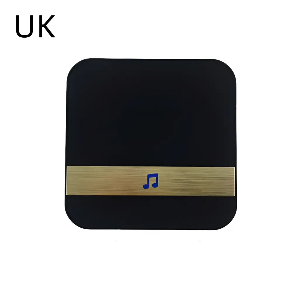 Black rectangular media player with gold stripe and blue note logo for doorbell smart wireless wifi security use