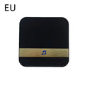 Black rectangular silver video doorbell smart wireless device with gold stripe and blue musical note for wifi security