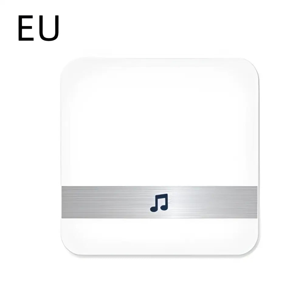 White rectangular smart speaker with silver metallic band and musical note icon for doorbell smart wireless use
