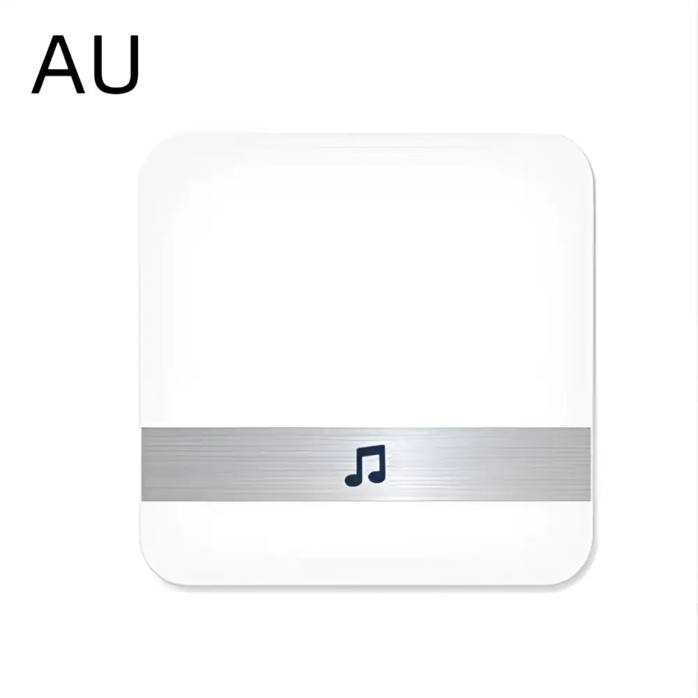 Silver video doorbell smart wireless device with a metallic band and musical note icon for wifi security use
