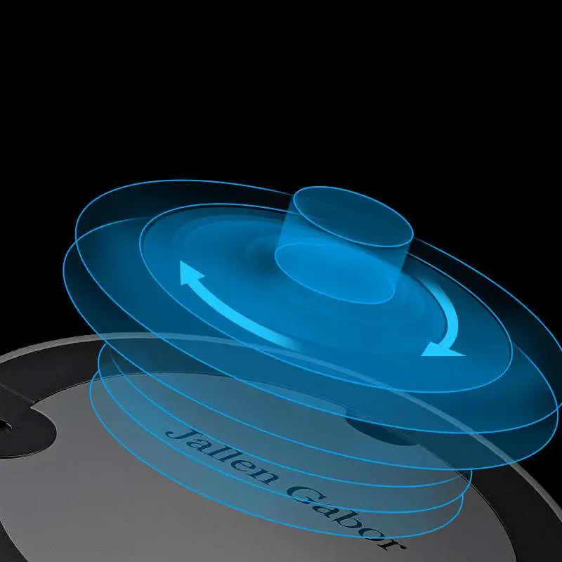 Blue translucent concentric rings with central cylinder labeled jallen cabor in silver white intelligent automatic sweeping robot