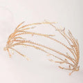 Silver leaf-adorned bridal headband featuring golden alloy double mesh rhinestone and delicate crystal detailing