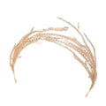 A delicate rose gold headband featuring golden alloy double mesh rhinestone and intricate leaf embellishments