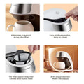 Konka fully automatic single serve portable coffee machine in silver and white with stainless steel and nylon filter