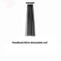 Black sheer mesh 60cm veil with detachable headband featuring skeleton head sheep horn hair hoop with roses