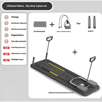 Sky gray multifunctional household abdominal wheel with yellow accent stripes and adjustable handles for core training