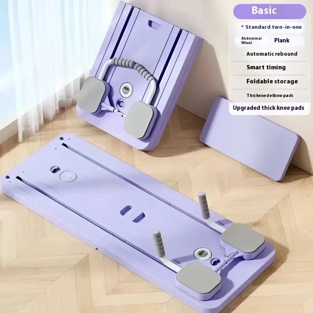 Purple foldable two-in-one abdominal wheel and plank exercise mat with gray knee pads for sky gray household use