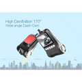 Sleek black and silver dash cam with 170-degree wide angle lens and built-in screen for cam night vision recording