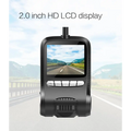 Black sleek dash cam night vision with 2 inch hd lcd display, four silver buttons, and antenna for night vision recording