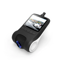 Sleek black and white dash cam with touchscreen display showing road scene for cam night vision recording in fhd1080p