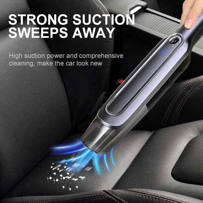 Sleek gray and black cordless handheld vacuum cleaner with a short suction head for portable car cleaning