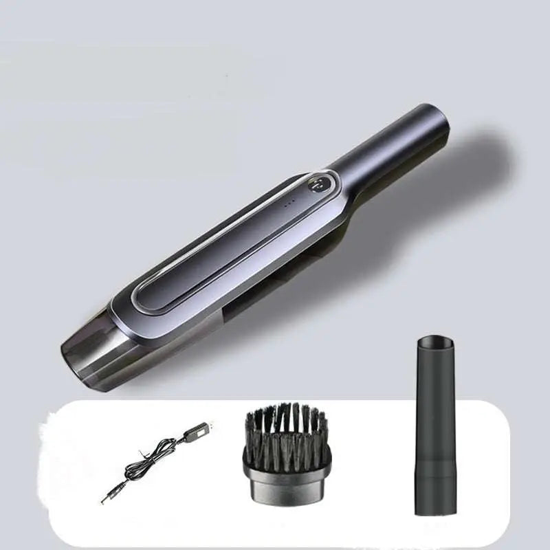 Sleek gray and black cordless handheld vacuum cleaner with a short suction head and modern portable design