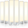 Set of six slim motion sensor led cabinet lighting fixtures with silver finish and warm white illumination