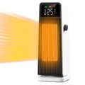 White and black feet tower heater with digital display and glowing orange heating elements for small air conditioner use