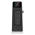 Black and white feet tower heater with digital display showing temperature settings for small air conditioner use