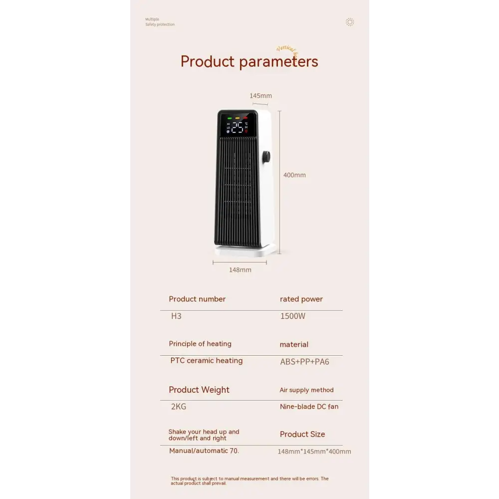 White and black feet tower heater with digital display 26.1 and vertical slats small air conditioner h3 model 1500w