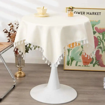 Small square tablecloth solid ivory with tassels on white tablecloth 36 x 36 inch for elegant decor