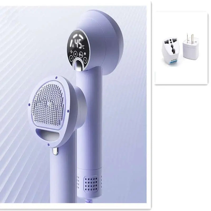 Lavender smart 2-in-1 pet hair dryer with digital display and scalp massaging attachment for gentle grooming