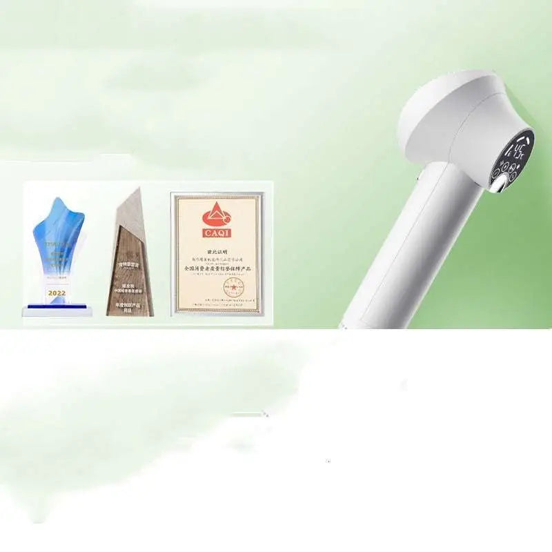 White smart 2-in-1 pet hair dryer with a circular digital display on its head for efficient grooming