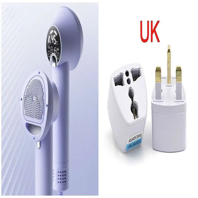 Lavender-colored smart 2-in-1 pet hair dryer with digital display and textured grip handle for easy use