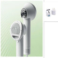 White smart 2-in-1 pet hair dryer with digital display and interchangeable attachments for efficient grooming