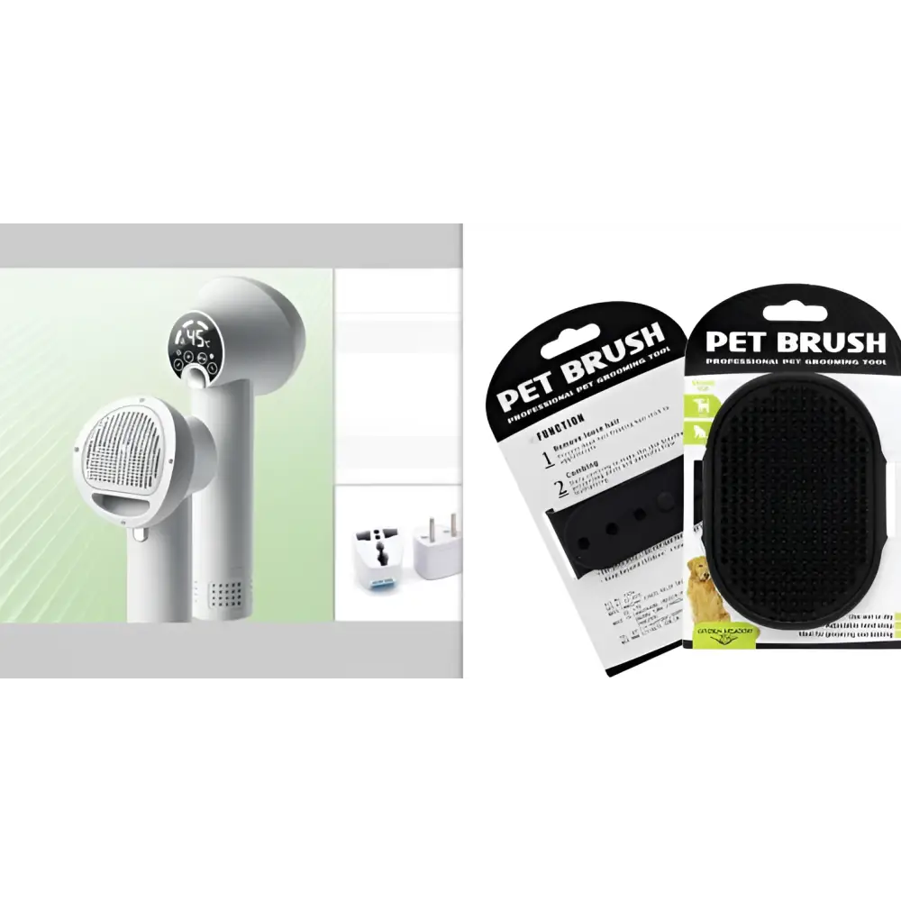 White smart 2-in-1 pet hair dryer with digital display and textured bristle head for grooming and drying pets