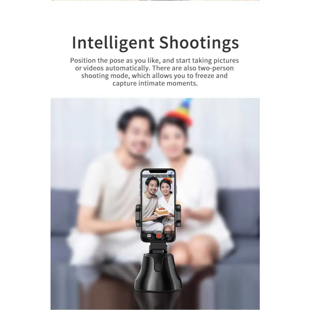Black smartphone tripod with adjustable arms and circular base for stable live video tracking using smart ai gimbal apai genie