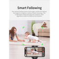 A smartphone mounted on a black tripod featuring smart ai gimbal technology for apai genie live video tracking